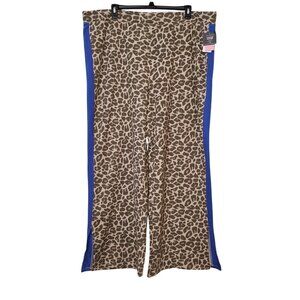 Grayson Threads 3X Leopard Print Wide-Leg Pants With Blue Side Stripes